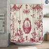 Элегантный французский шторка для душа Toile de Jouy, дизайн с красными цветочными люстрами и птицами, легко моется, для декора ванной комнаты или окна