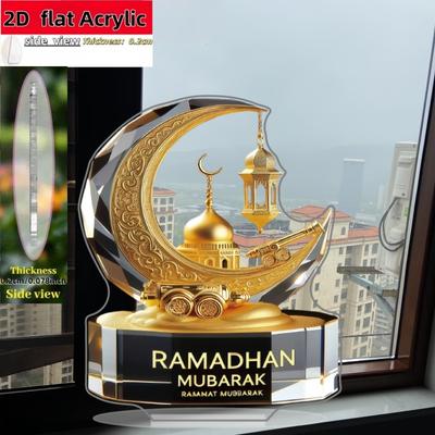 2D Плоская Элегантная Акриловая Настольная Декорация Ramadan Mubarak, Дизайн Полумесяца, Настенная Табличка для Домашнего Декора, Декорация для Сада для