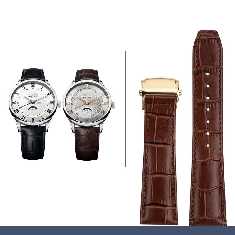 Classic Genuine Leather Watchband For MAURICE LACROIX Watches Strap Black Brown Blue 20mm 22mm Men with Folding Buckle Bracelet