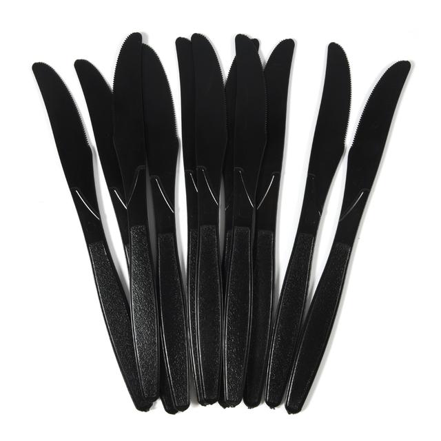 20 шт. в упаковке, черные пластиковые кухонные принадлежности из полипропилена, нож, ложка, вилка, одноразовые столовые приборы, принадлежности для дня рождения, барбекю, вечеринки