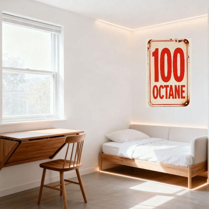 Винтажная металлическая табличка "100 Октанов" с ржавчиной и потертостями - Старинный прямоугольный металлический настенный декор для гаража, бара, паба, дома, красный текст на белом фоне