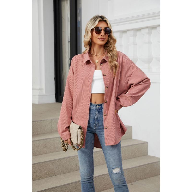 Весенне-осенняя женская однотонная свободная рубашка с длинным рукавом и пуговицами на лацканах