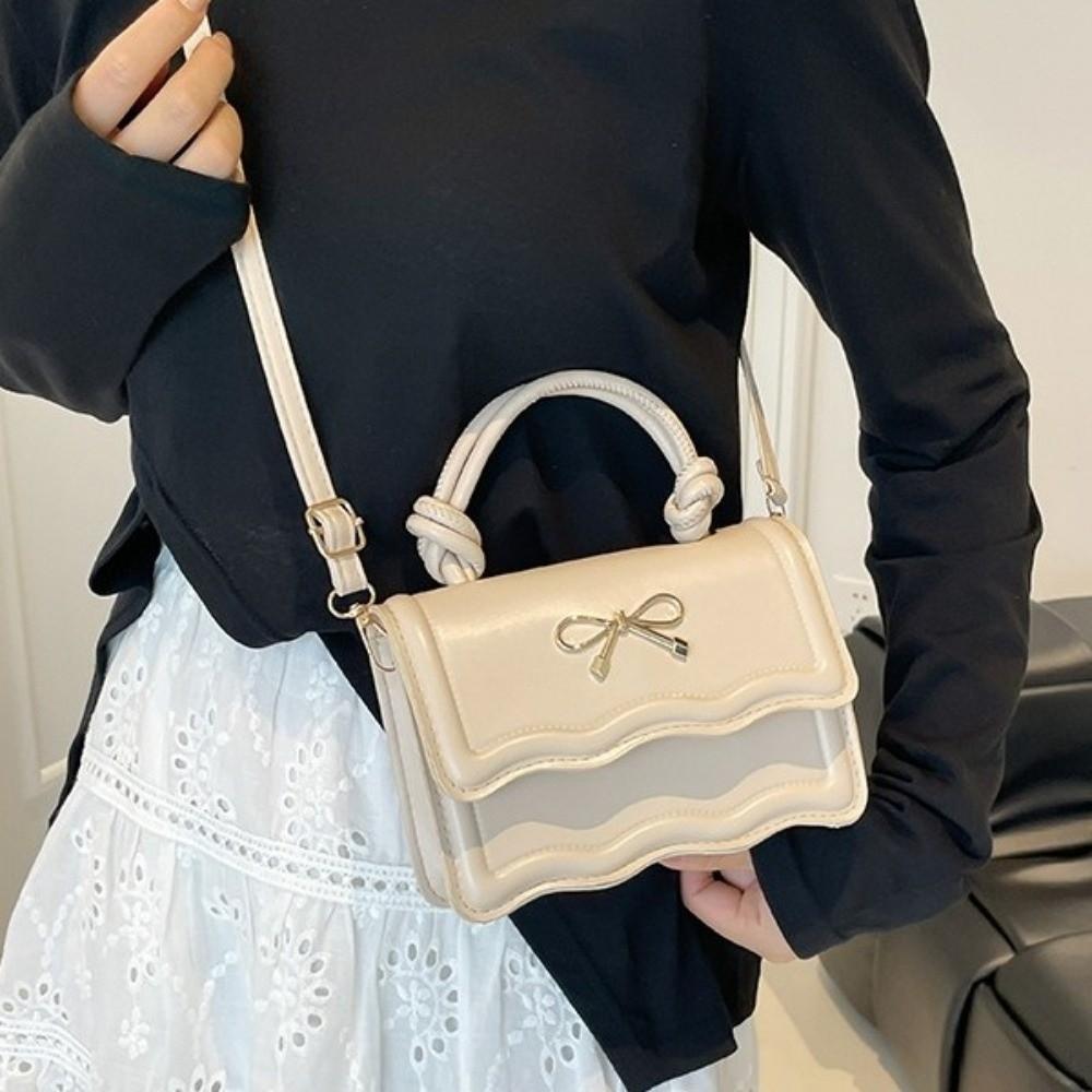 Sweet Metal Bowknot Tote Bag Solid Color Small Crossbody Bag New Single Shoulder Bags  Casual Wear