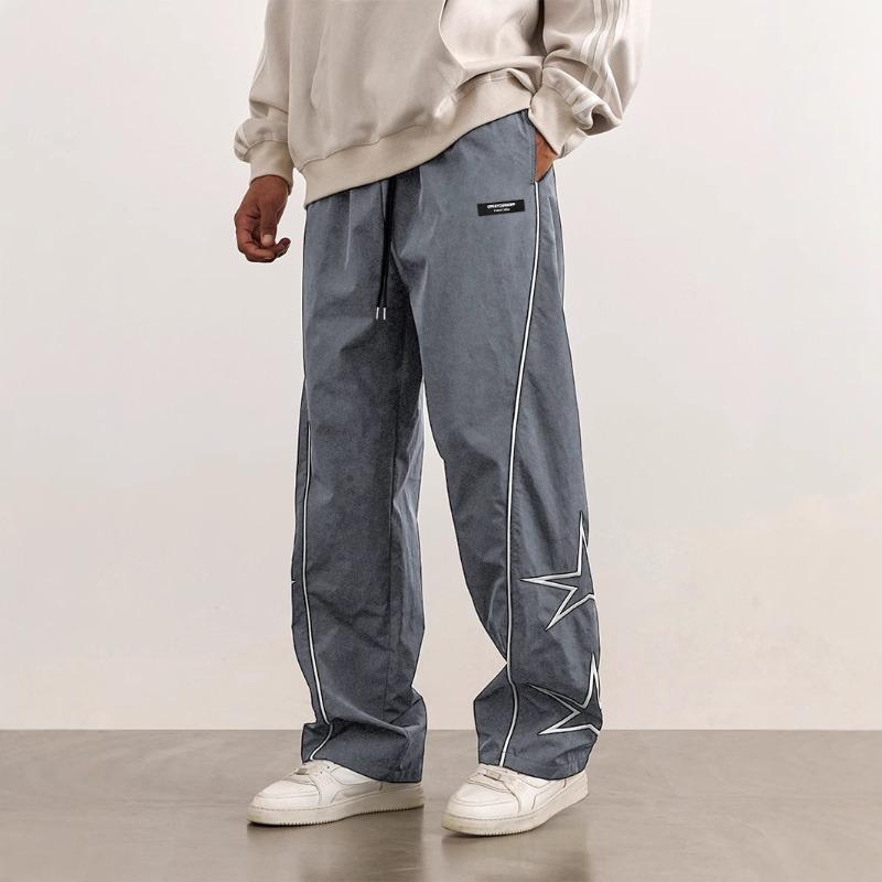 Спортивные брюки мужские весенне-летние новые вышитые повседневные брюки ретро свободные прямые брюки 0