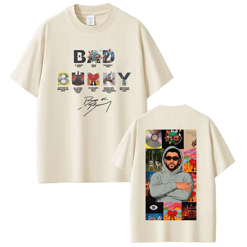 Дизайн Обложки Альбома Рэпера Bad Bunny Напечатанная Футболка Подходит для Унисекс Женщин Удобная и Мягкая Хлопковая Уличная Одежда