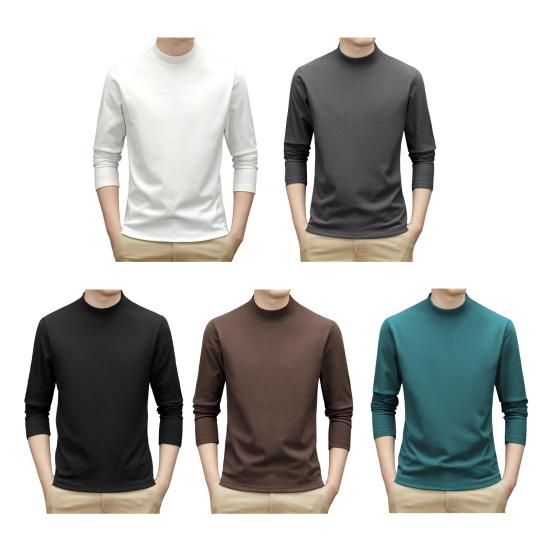 Весна Осень Мужской Топ Защита Шеи Полувысокий Воротник Двусторонний Немецкий Бархат Приталенный Эластичный Длинные Рукава Пуловер Базовый Свитшот