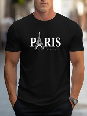 Летняя свободная футболка с принтом букв PARIS, повседневная и удобная, с круглым вырезом, коротким рукавом, мужская хлопковая футболка с коротким рукавом
