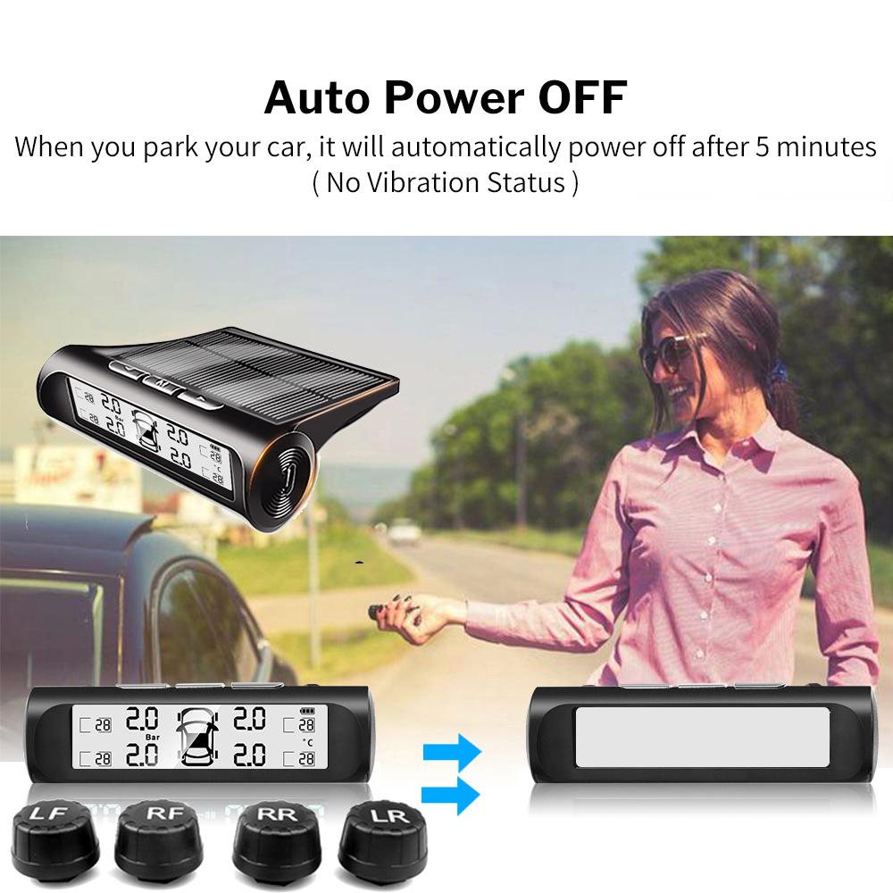 Smart Car Tire Pressure Security Alarm Monitoring System TPMS 4 Sensors Smart Solar Display Tire Pressure Temperature Warning