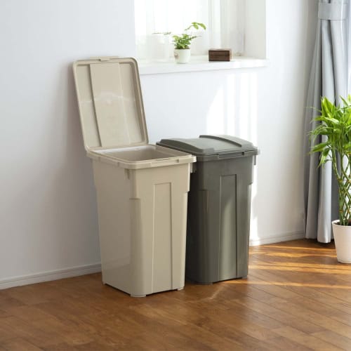Shinki Gosei Tombo Trash Can, Connectable, 70-Liter Capacity, Khaki Green, 48cm Wide x 36.5cm Deep x 60cm High, with Lid, Durable, Large, Suitable for