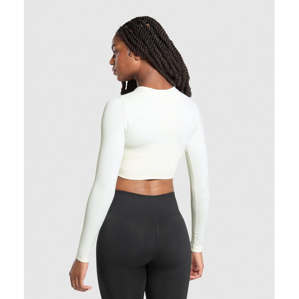 Gymshark Повседневный бесшовный укороченный топ с длинными рукавами, мягкий белый B7a2s Wcmy