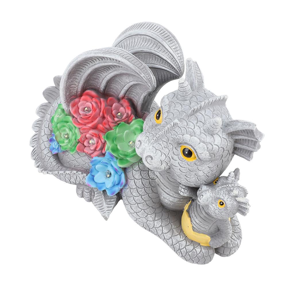 Dinosaur Garden Statue, Solar Powered Mother Son Outdoor Decoration, Dinosaur Resin Sculpture for Garden Decoration