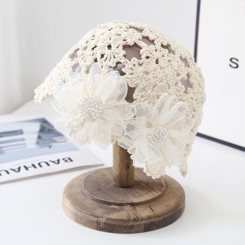 Женская весенне-летняя тонкая ажурная вязаная шапка в корейском стиле, элегантная шерстяная шапочка, милая повязка на голову
