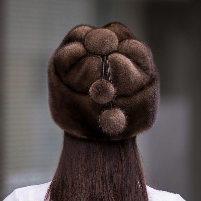 Шапка женская зимняя теплая из норки, флисовая хлопковая шапка из норки