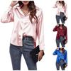 Woman's Fashion Casual V-Neck Solid Button Satin Imitation Silk Long Sleeved Shirt Top