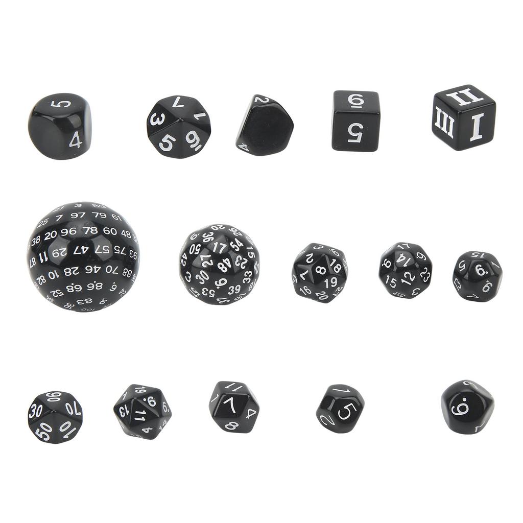 15Pcs Polyhedral Dice Set Acrylic D3 To D100 Table Gaming Dices for Role Playing Table Games Party