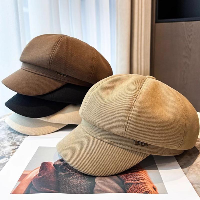 Casual Solid Color Octagonal Hat Big Head Circumference Windproof Bowler Hat Gold Label Painter Cap Women