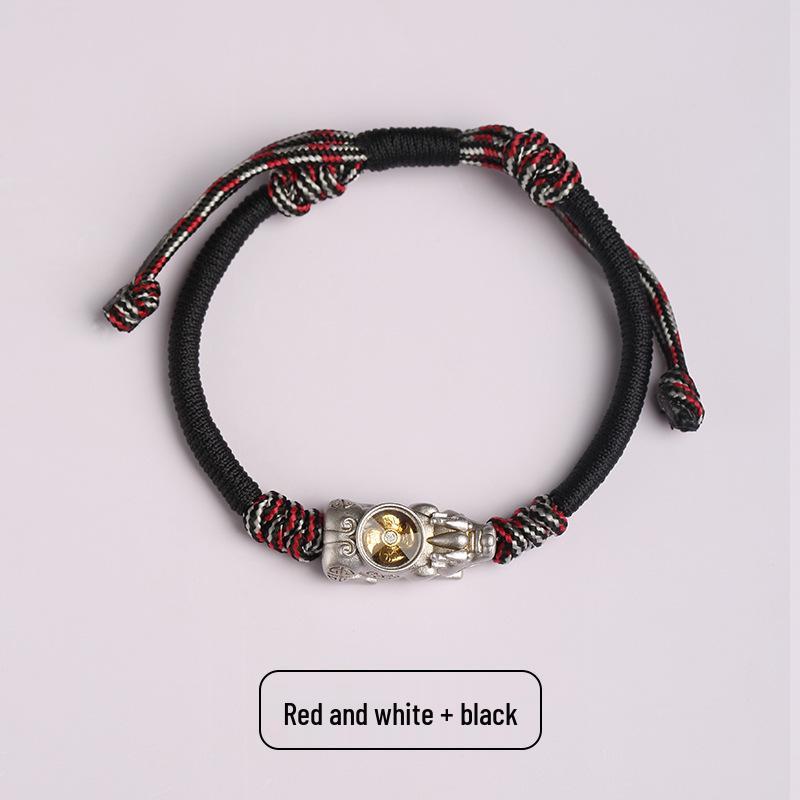 Dragon Knot Gold-Plated Silver Pixiu Bracelet - Handmade Woven Copper, Couple Style, Thai Sand Gold Design for Luck and Fortune.