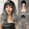 Длинный серый парик Ombre с челкой, волнистые парики из синтетического волокна для женщин, повседневная вечеринка