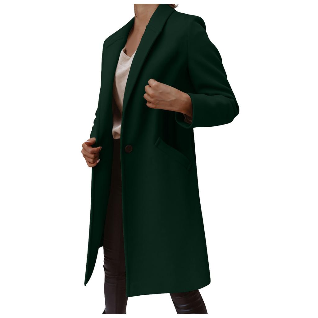 Women's Fashion Colid Color Long Sleeves Lapel Mid-length Button Woolen Coat
