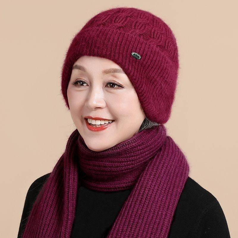 Middle-aged and Elderly Winter Hat Winter Mother Knitted Warm Senior Hat Scarft Old Lady