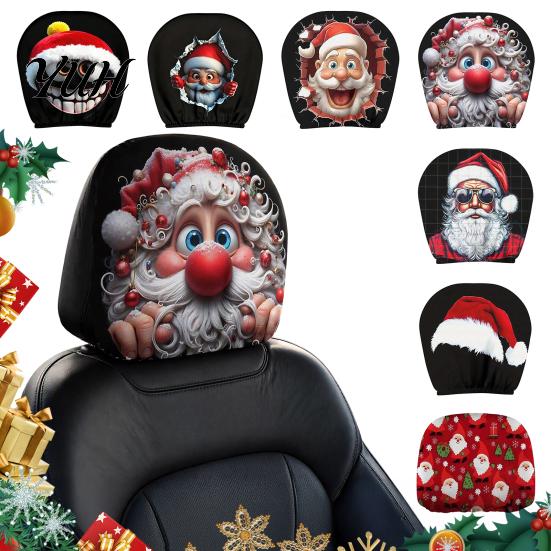 Interior Protection for SUVs 2Pcs Santa Car Headrest Covers, Christmas Printed Pillow Cases, Universal Fit Soft Polyester Auto Guards Most Vehicles,