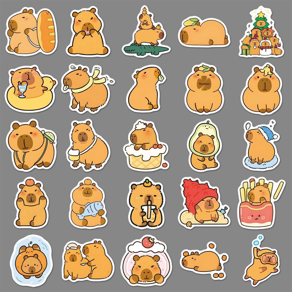 50 Capybara Graffiti Stickers: Cute Cartoon Animal Designs for Decorating Cups & Phones
