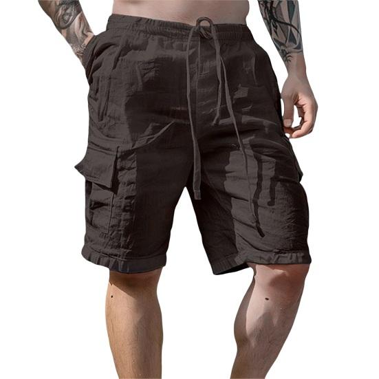Мужские летние шорты с эластичной резинкой на талии длиной до колена, свободные, однотонные, с несколькими карманами, прямые, повседневные, пляжные шорты