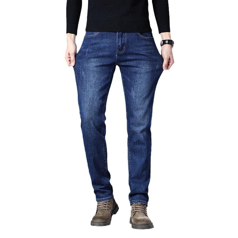 Men's Tide Trousers Casual Light Luxury Jeans Male Trend Straight Thin Slim Elastic Versatile Autumn and Winter New