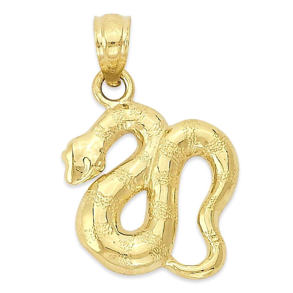 Solid Snake Pendant 10k or Zodiac Jewelry Year of the Snake Gift Gold [Golden Fire] Women's 14k, (10k)