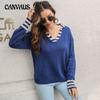 Autumn and Winter Striped Lapel Sweater Women's Loose Long Sleeve Knitwear