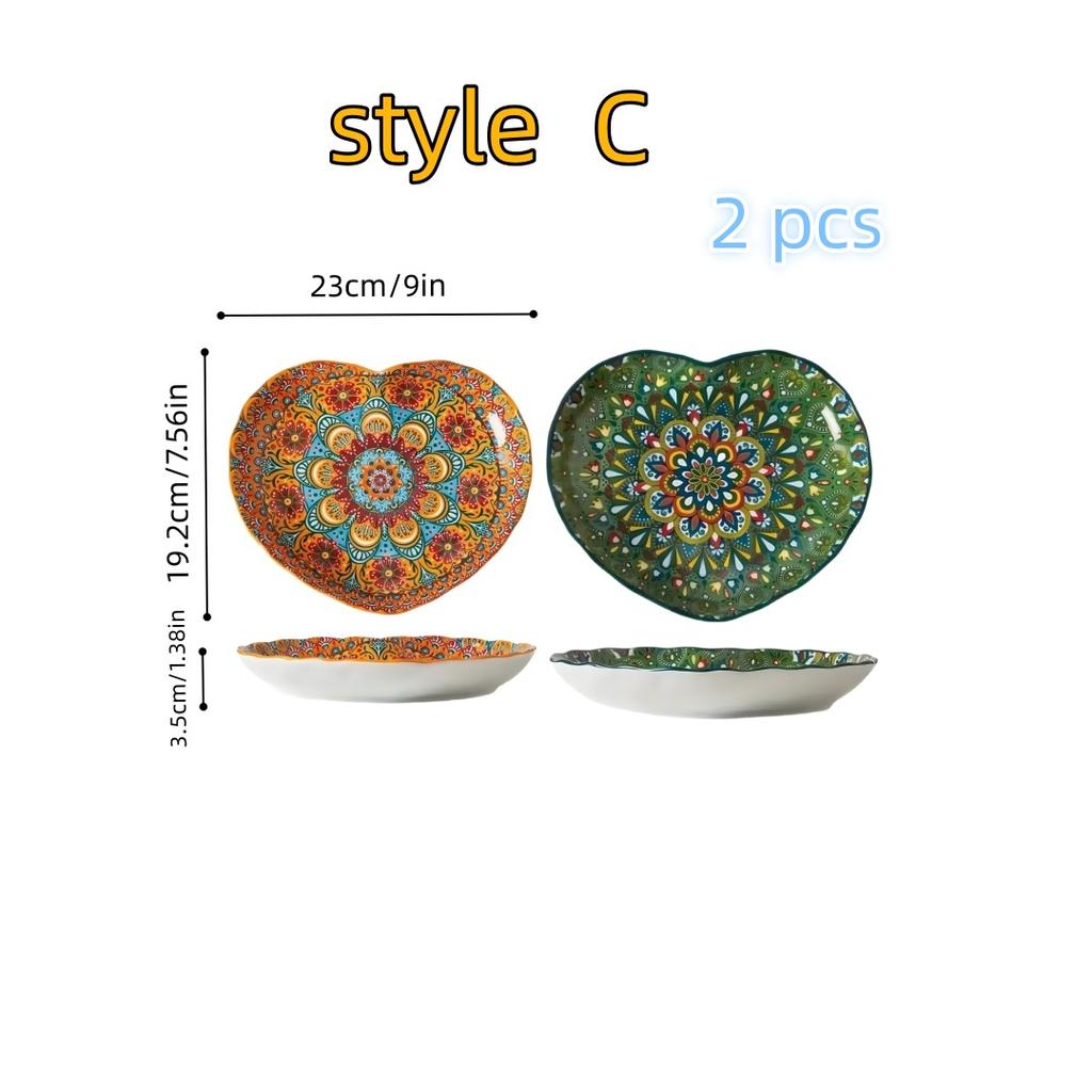 Bohemian Ceramic Love Plate High Value Household Creative Vegetable Plate Fruit Plate Steak Plate All Season Applicable Tablewar