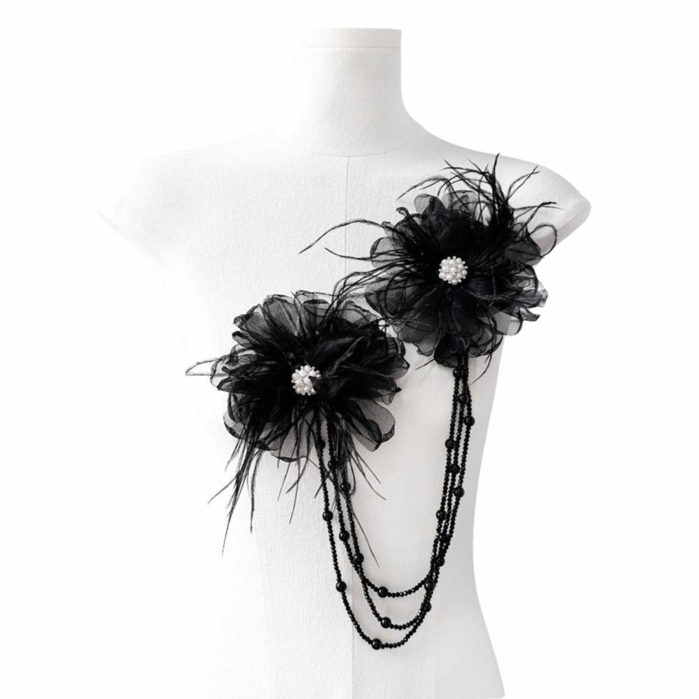 Tassel Style Nail Bead Flower Applique Double Flower Chest Flower Patch Flower Patch Wedding Dress