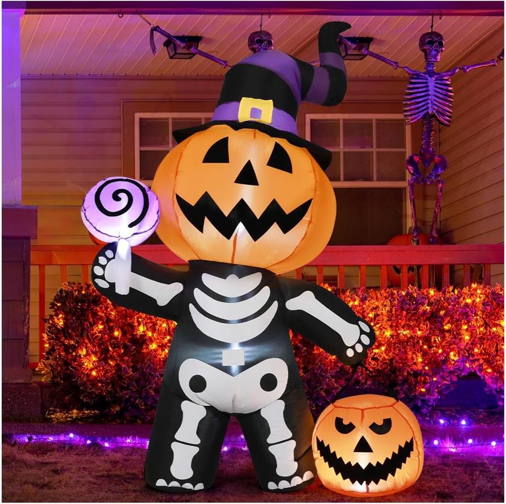 6FT Halloween Inflatable Pumpkin Skull Body Outdoor Decorations Blow Up Yard Pumpkin for Garden Lawn Party Decor