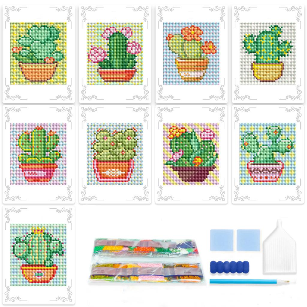 R-Mini002 9pcs Mini Diamond Painting Cactus Canvas Art Printings Custom Mini 5D Diamond Painting Kit