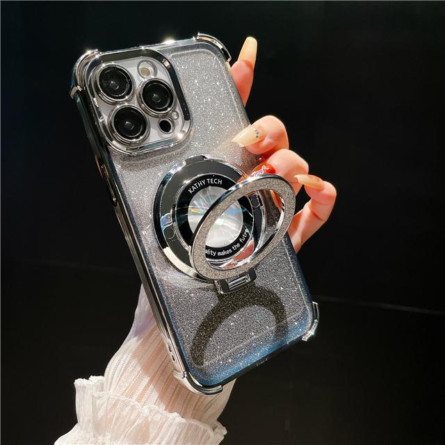 Для iPhone 15 Pro Max Роскошный Магнитный Чехол-Подставка Magsafe с Гальваническим Покрытием для iPhone 11 12 13 14 16Plus Защитная Крышка для Объектива