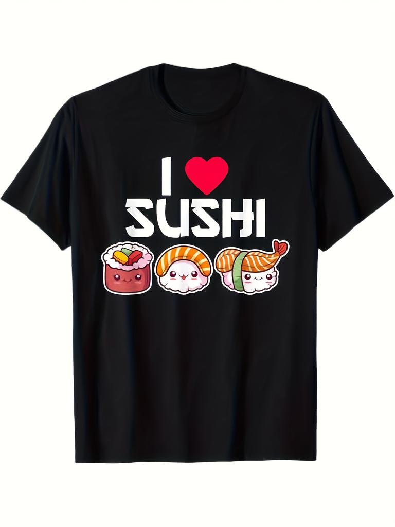 Womens Y2K Sushi Graphic TShirt Cute Sushi Roll Heart Design Cartoon Printed Casual Streetwear Short Sleeve Women Top Clothing