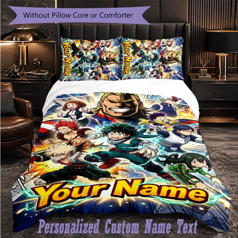 Персонализированный комплект постельного белья из 3 предметов My Hero Academia С индивидуальным текстом Пододеяльник Наволочка Комплект Подарок для спальни