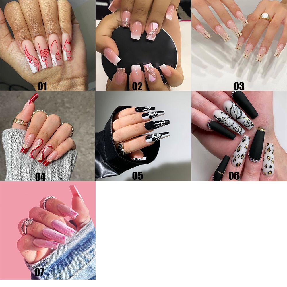 24pcs/Box French Ballerina Manicure Tool Full Cover Wearable Coffin False Nails Nail Tips Fake Nails