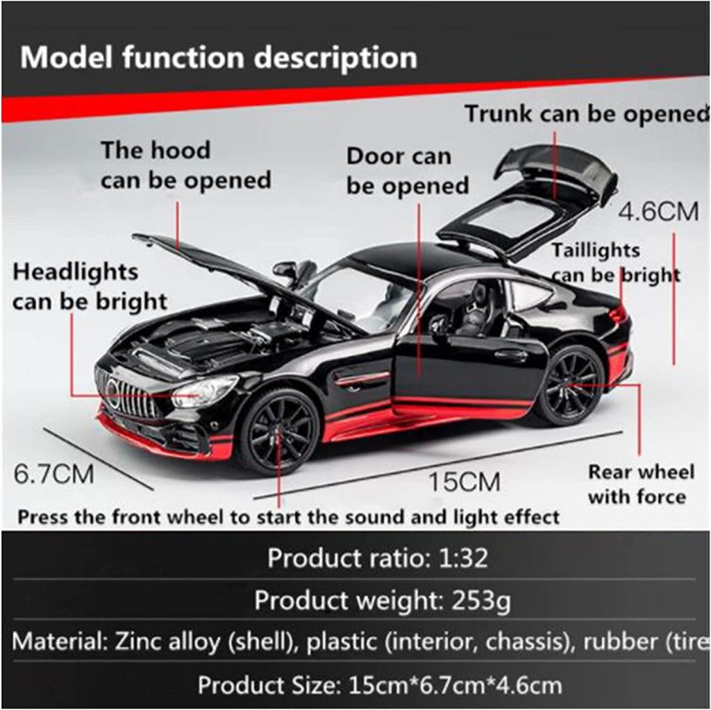 1/32 Scale Benz AMG GTR Sports Car Model Toy Car Die Casting Alloy Car Model Pull Back Vehicles Toys for Toddlers Kids Boys Girls Gift