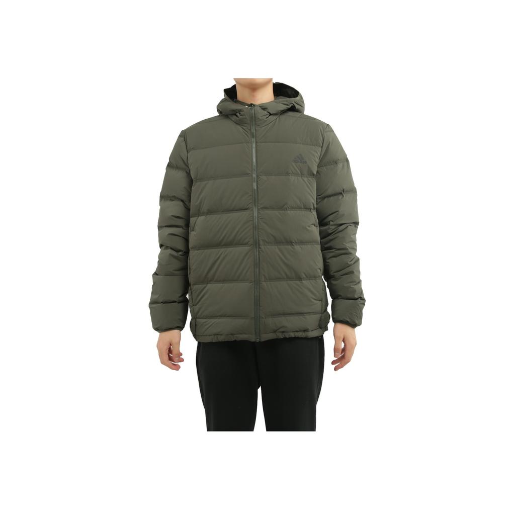 Adidas Solid Color Logo Print Hooded Zipper Down Jacket Men Outerwear Dark-Green FT2520