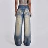 Мешковатые джинсы с принтом Женская одежда High Street Rivet Washed Vintage Брюки Женские джинсы Повседневные джинсы с высокой талией