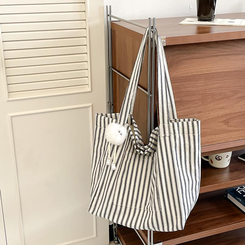 Полосатая парусиновая сумка женская большой вместимости летняя новая повседневная сумка через плечо сумка-тоут для занятий для студентки