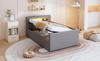 Upholstered children's bed 90*200 cm, with LED light, night light, USB charging port, shelf, hydraulic storage, velvet fabric, light grey