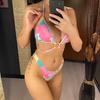 Сексуальный красочный бикини с лямкой на шее, женский купальник, женский купальник, комплект бикини из двух частей, купальный костюм для плавания