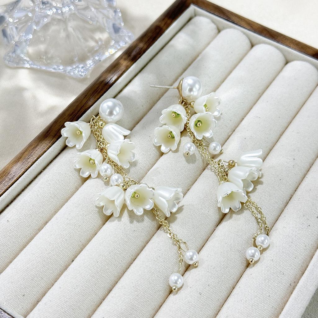 Корейские нишевые милые и элегантные цветочные серьги женские высокого класса дизайн длинные бахромчатые серьги-гвоздики