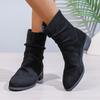 2024 Winter Women's Boots New Round Toe Solid Color Square Heel Suede Short Tube Zipper Low Heel Women's Fashion Boots