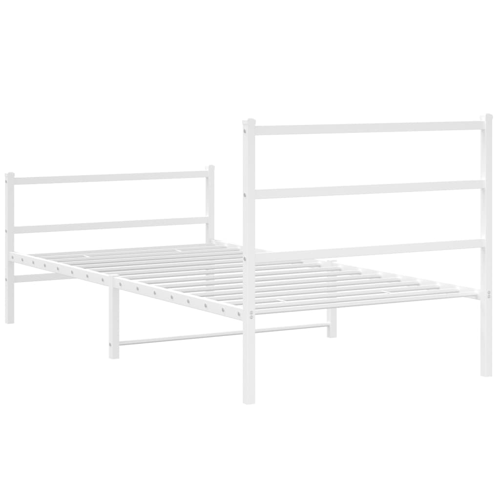 Metal Bed Frame with Headboard and Footboard White 100 x 190 cm