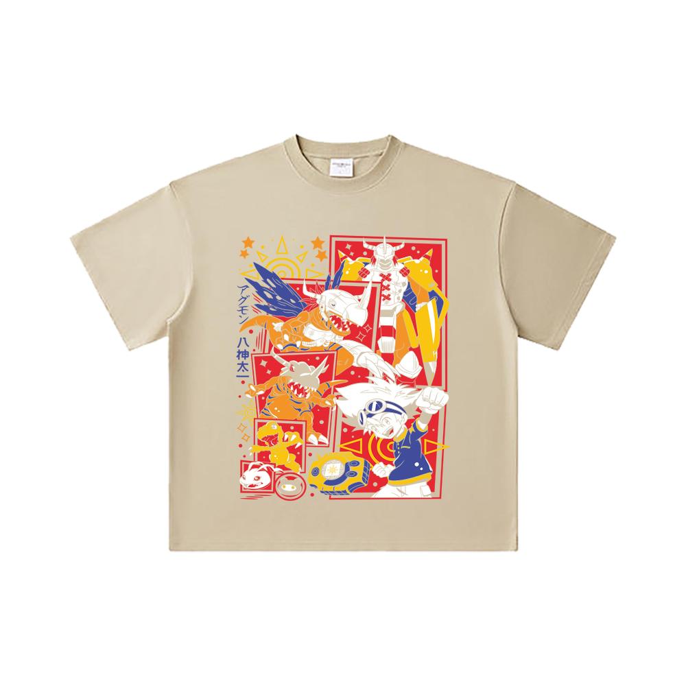 260 GSM Double Yarn 32 Count 100% Cotton Digimon V1 Agumon Print Unisex Heavy Cotton T Shirt