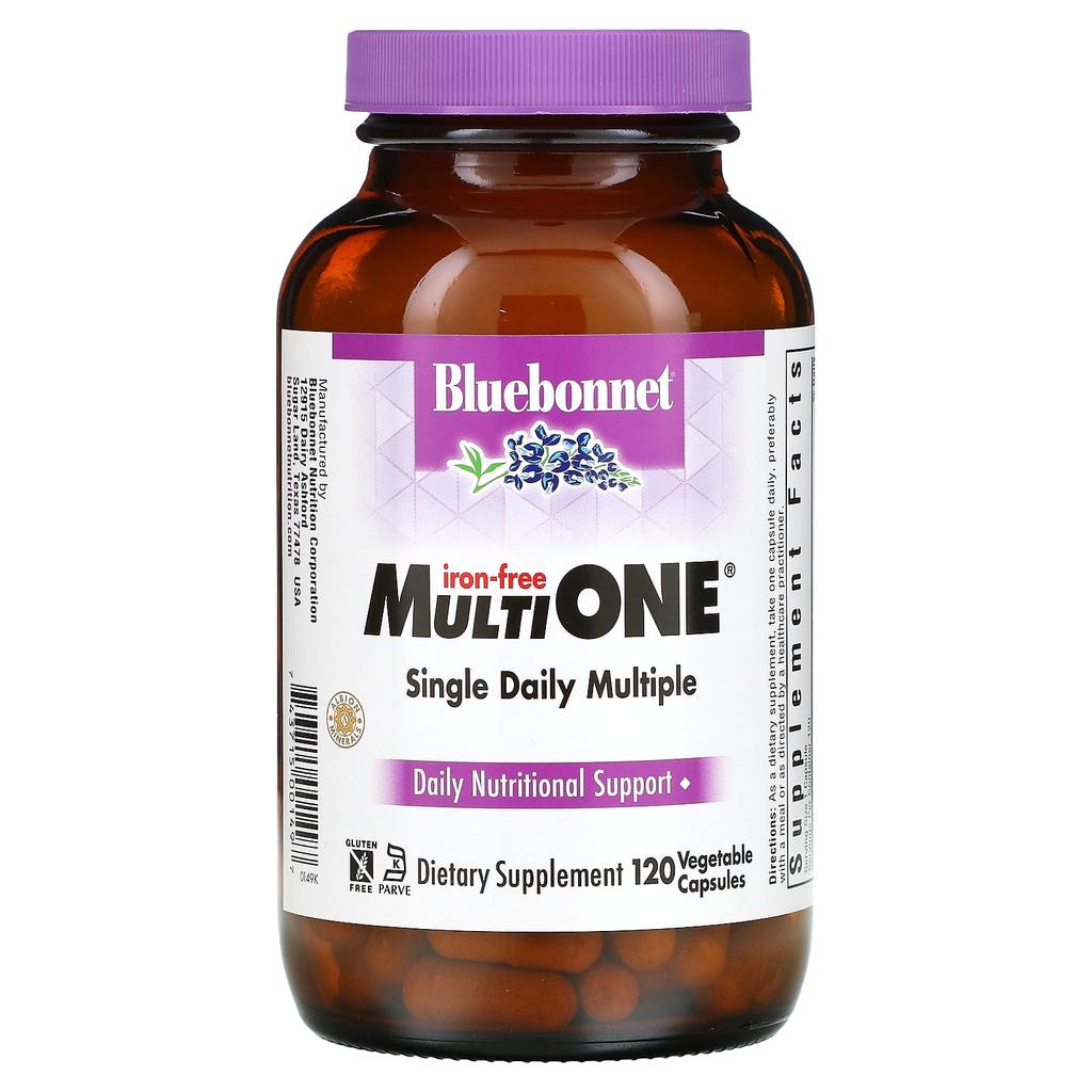 Bluebonnet Nutrition, Multi One, Ежедневная Мультивитаминная Комплексная Добавка, Без Железа, 120 Растительных Капсул