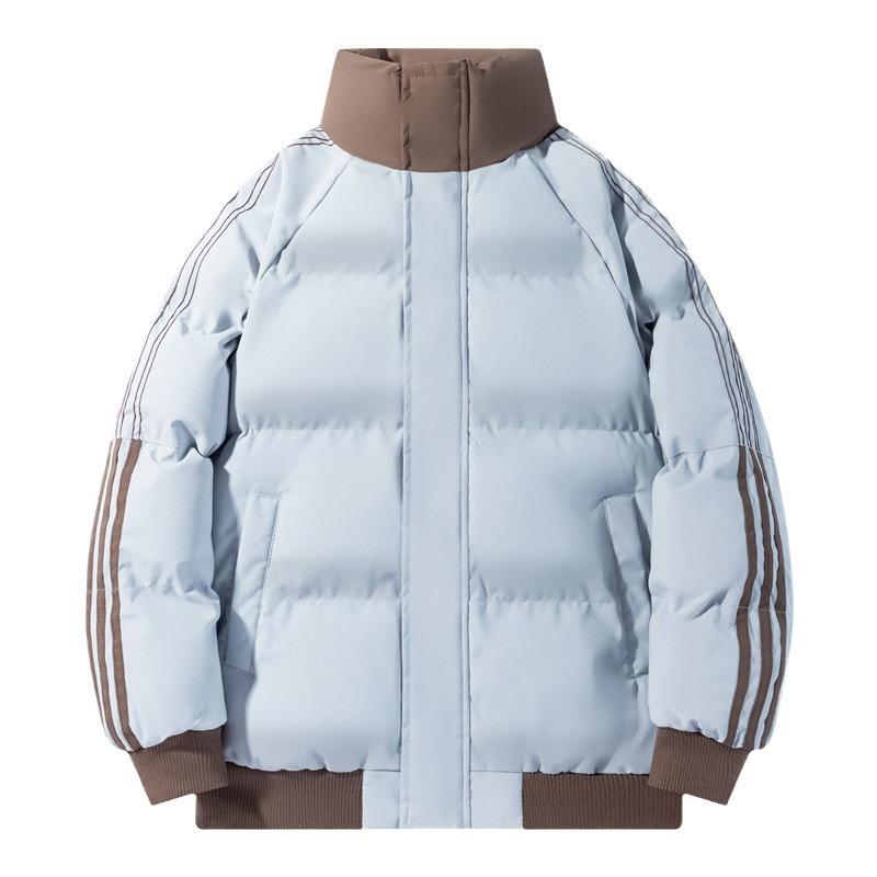 Мужская одежда с хлопковой подкладкой, осенне-зимний тренд, свободная, контрастных цветов, в полоску, теплая, с воротником-стойкой, хлопковая одежда для пар, универсальное пальто для мужчин